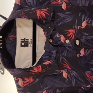 Men's GH golf shirt, XX large, navy blue with pink flamingos, like new